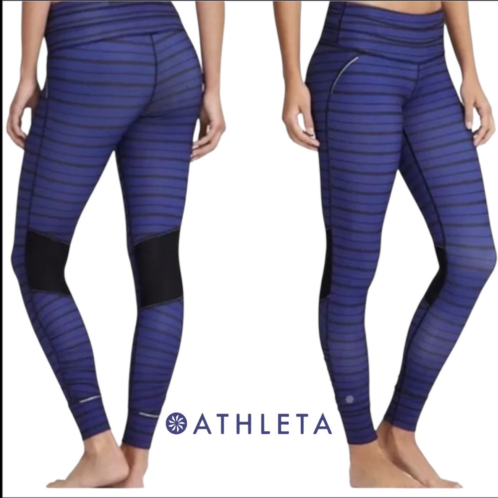 Athleta RELAY STRIPED TIGHT Amalfi Blue Leggings Women’s Size XS